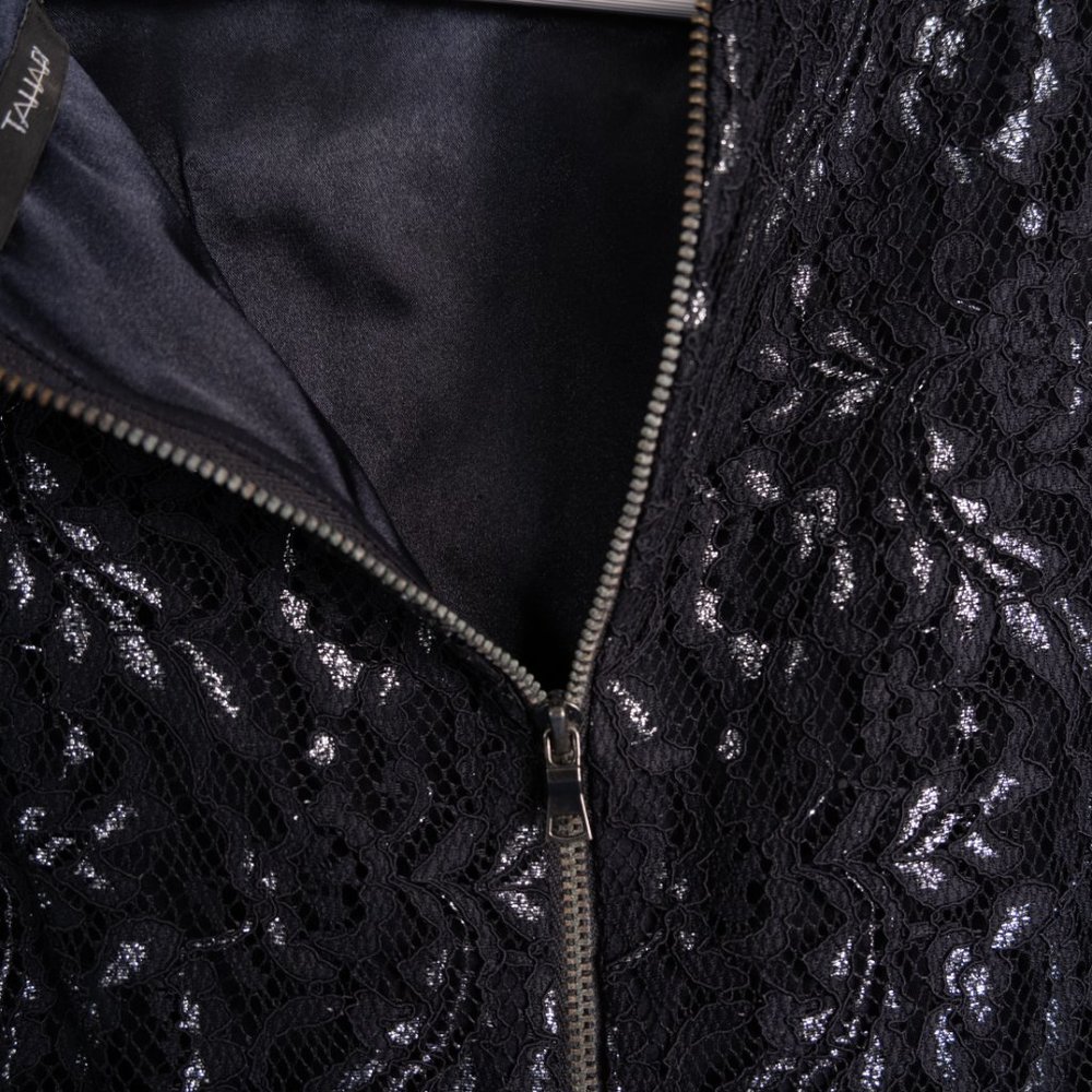 TAHARI navy blue sleeveless textured sheath dress with silver accents si… - Picture 9 of 12